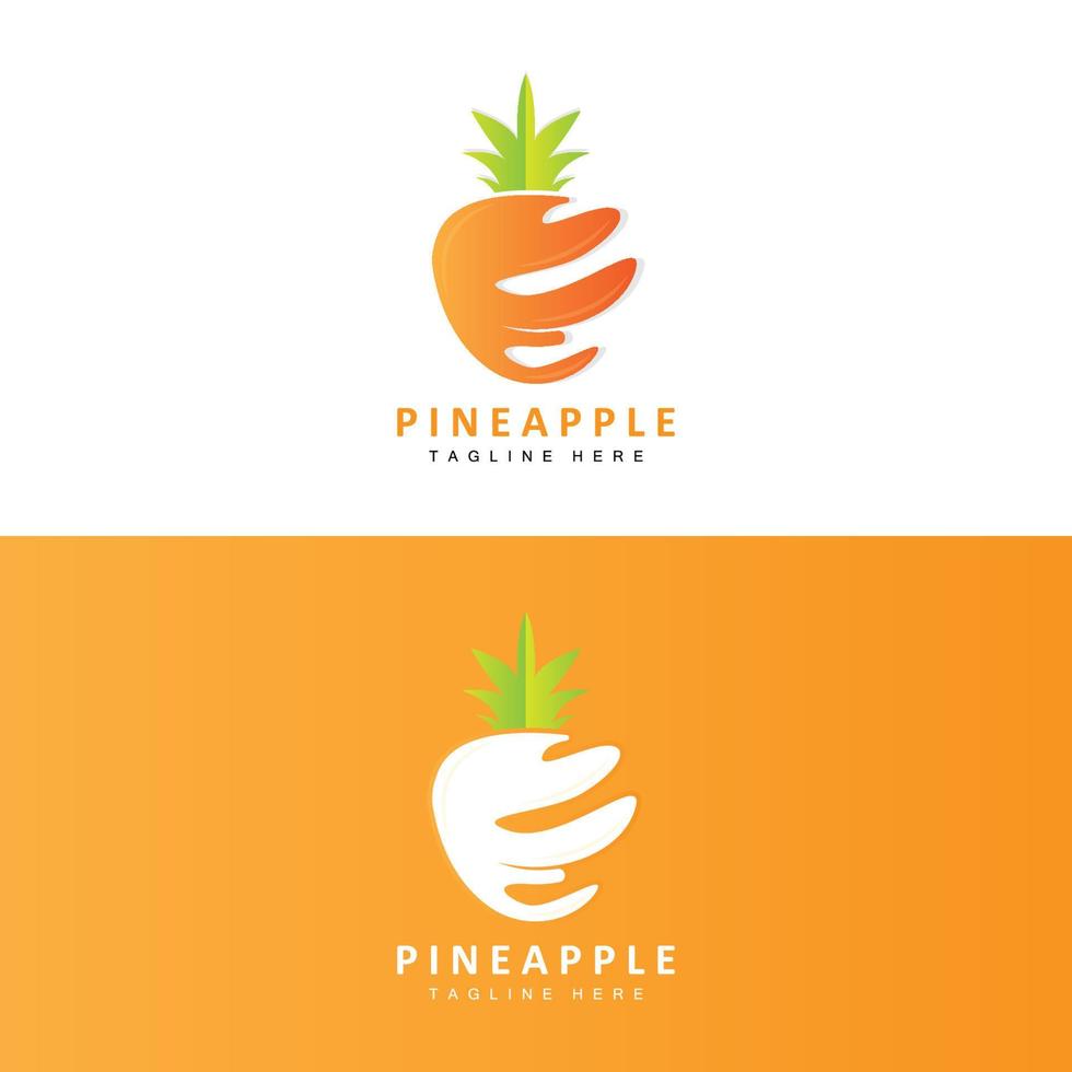 création de logo d'ananas, vecteur de fruits frais, illustration de plantation, étiquette de marque de produits de fruits