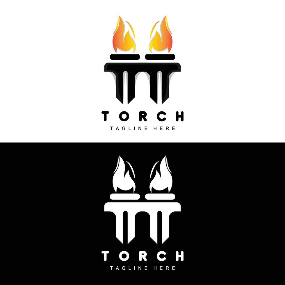 logo de la torche, conception du feu, logo de la lettre, icône de la marque du produit vecteur