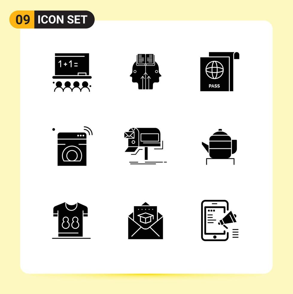 9 icônes créatives signes et symboles modernes d'email wifi document lavage iot éléments de conception vectoriels modifiables vecteur