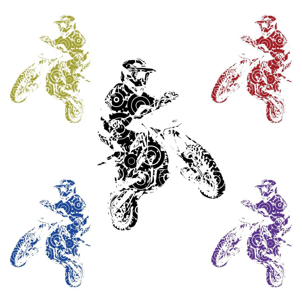 motocross, ensemble, coloré, silhouette, logo vecteur