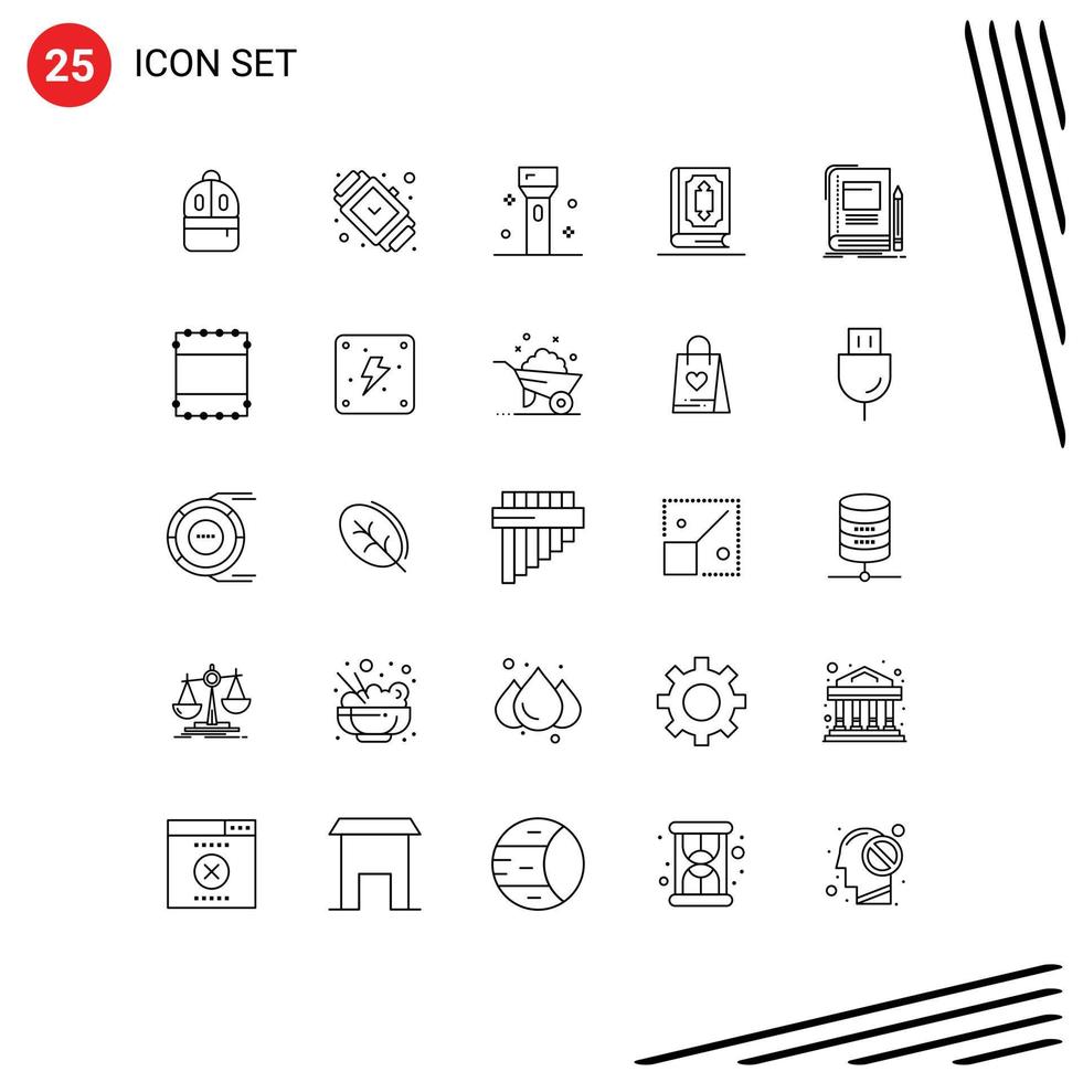 pack de 25 lignes d'interface utilisateur de signes et symboles modernes du livre de ramadhan regarder des produits coran éléments de conception vectoriels modifiables vecteur