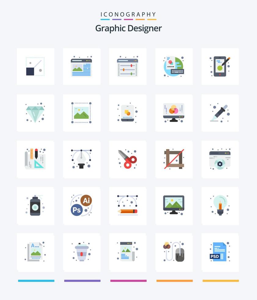 concepteur graphique créatif 25 pack d'icônes plates telles que la conception. Créatif. égaliseur. esquisser. conseil vecteur