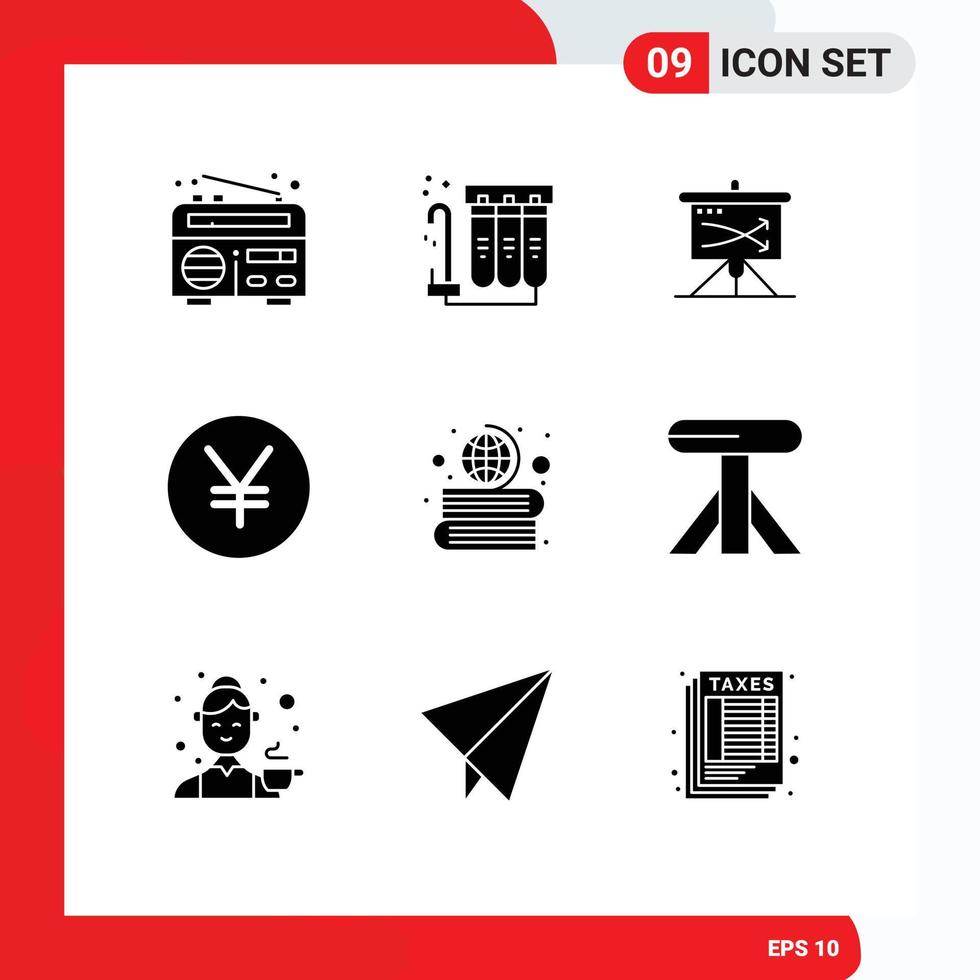 ensemble de 9 symboles d'icônes d'interface utilisateur modernes signes pour les livres de géographie affaires yuan yen éléments de conception vectoriels modifiables vecteur