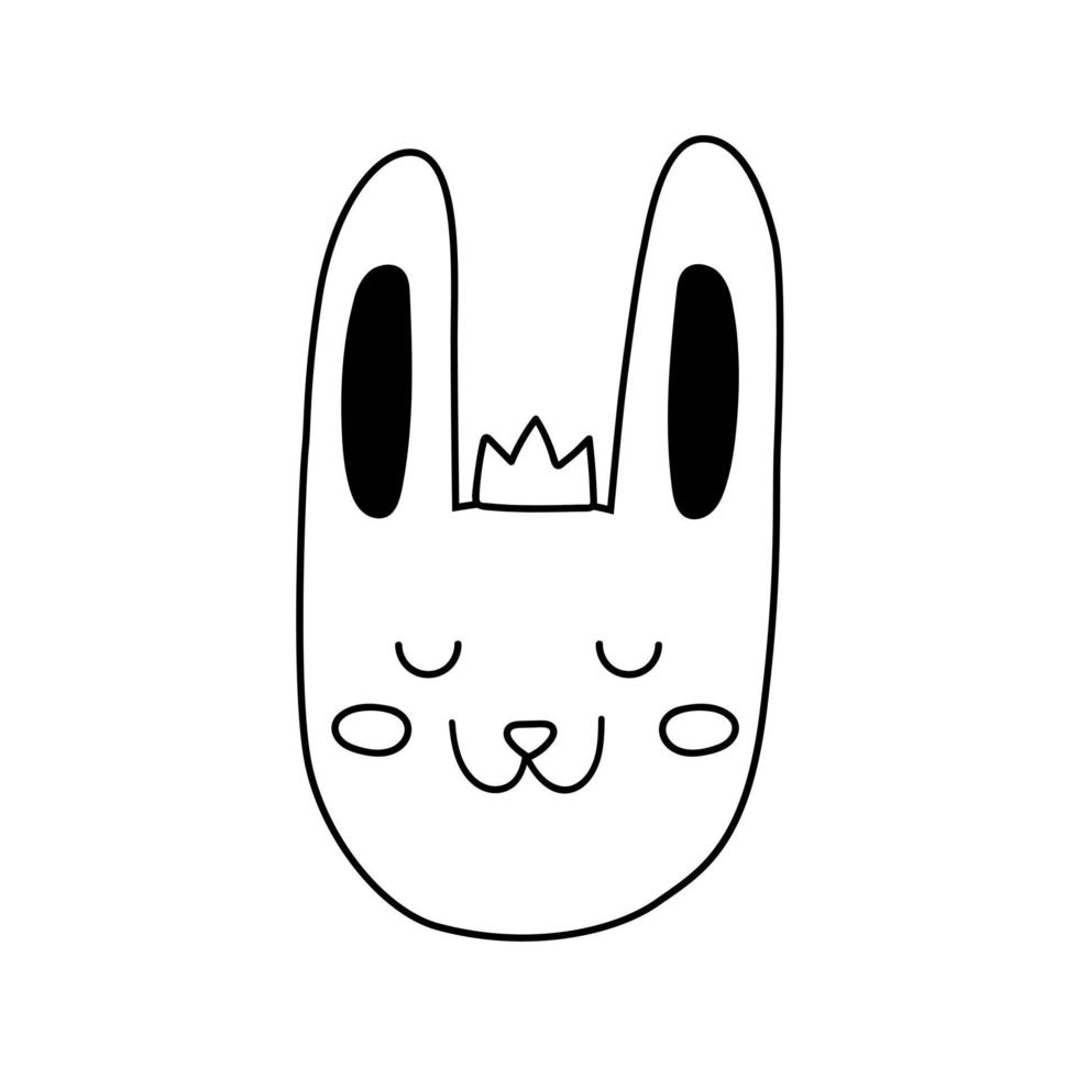 icône de lapin de contour vectoriel pour les enfants, roi de doodle de lapin avec couronne pour joyeux noël