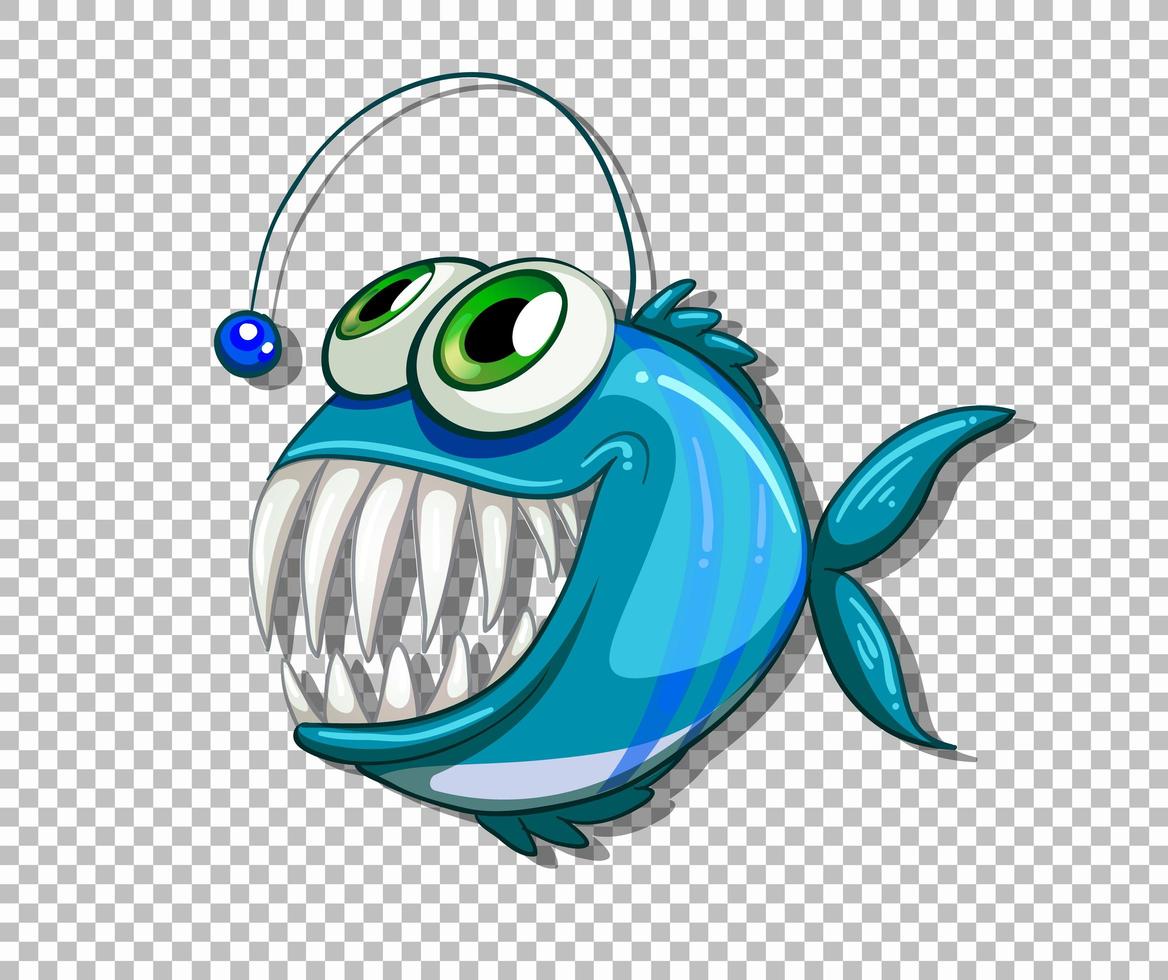 personnage de dessin animé de poisson pêcheur bleu sur fond transparent vecteur