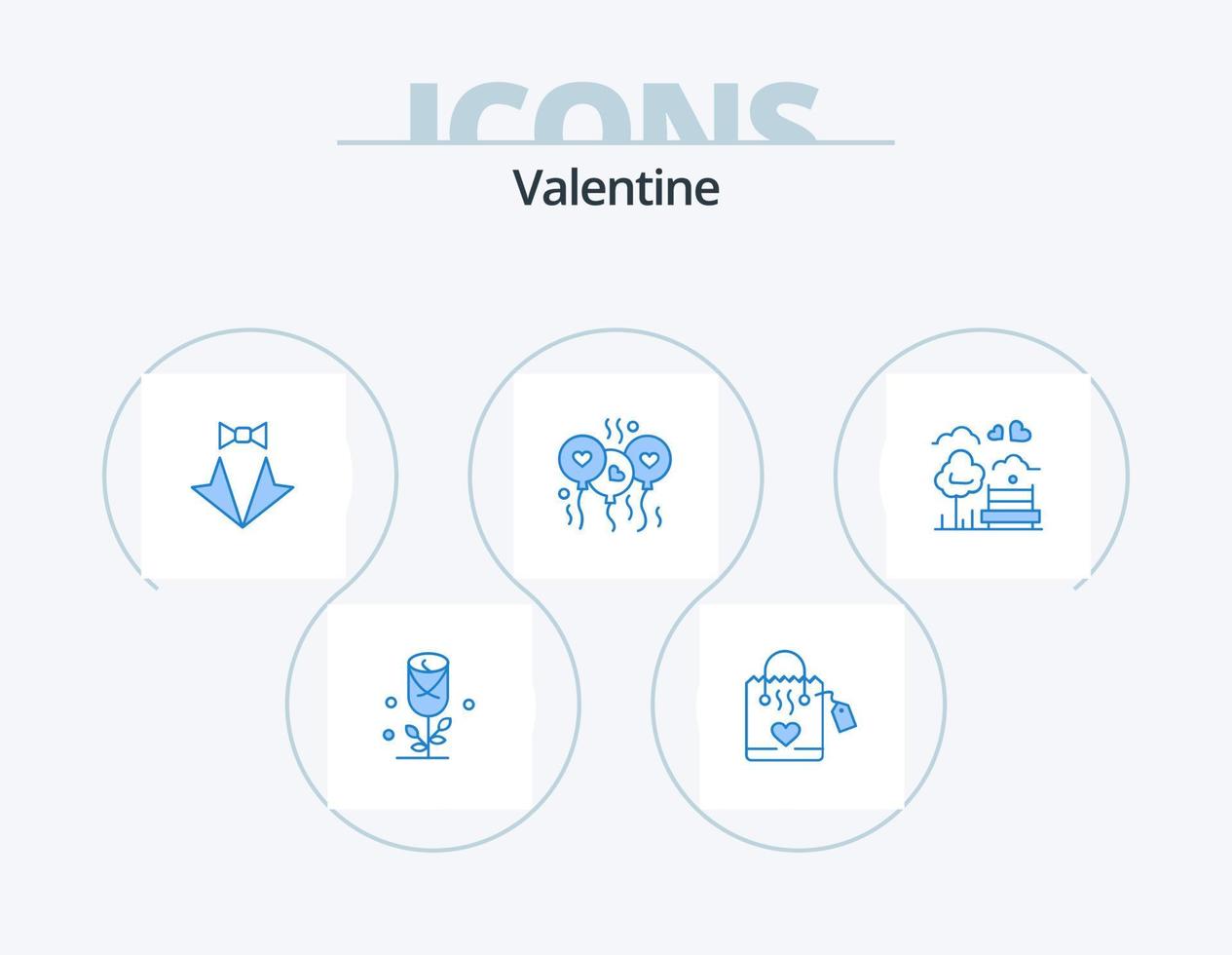 pack d'icônes bleu saint valentin 5 conception d'icônes. mariage. amour. arc. bloone. attacher vecteur