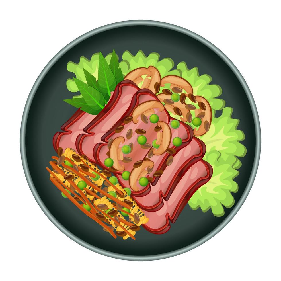 barbecue de steak de boeuf argentin asado. viande servie avec salade. vue de dessus. cuisine latino-américaine. illustration de vecteur coloré isolé sur fond blanc.