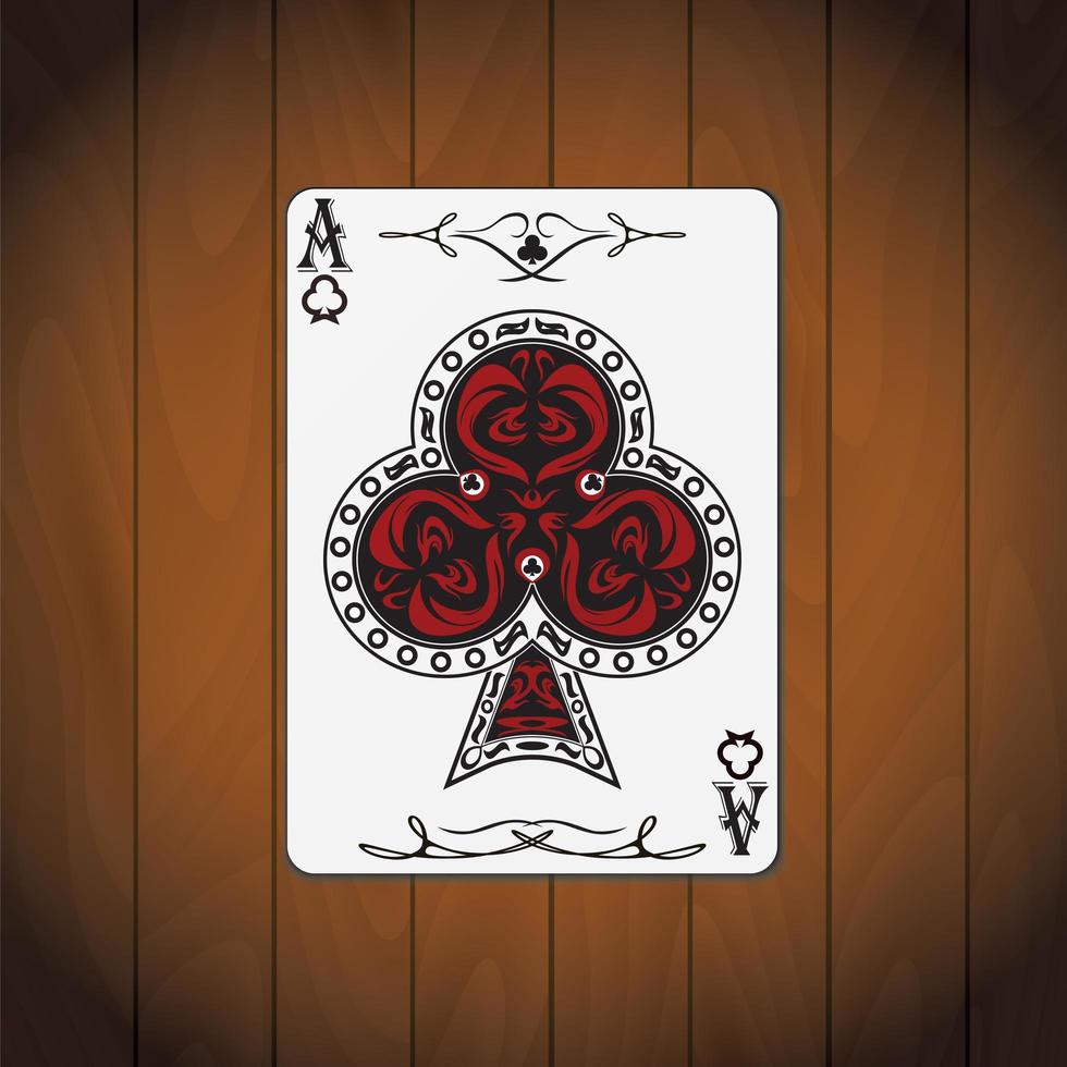 Ace of clubs carte de poker fond bois verni vecteur