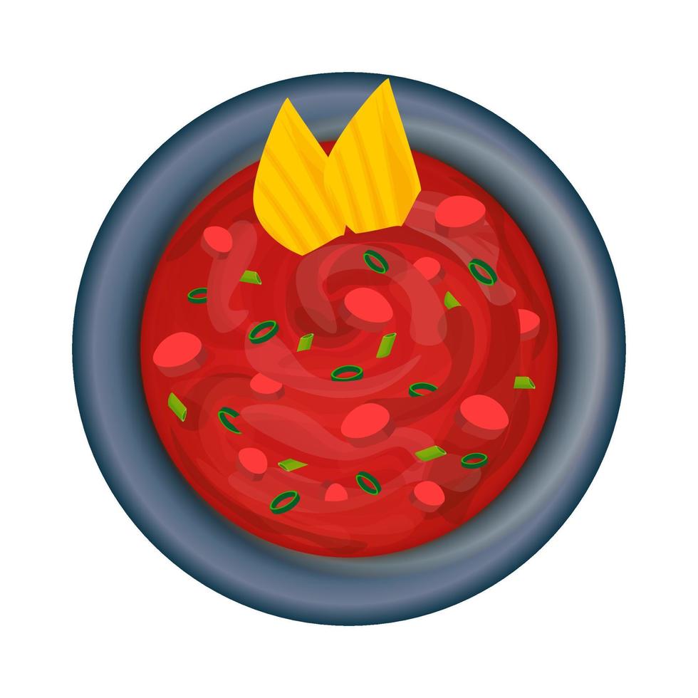 trempette de salsa fraîche et croustilles de maïs, nachos dans un bol. vue de dessus d'apéritif mexicain traditionnel. cuisine latino-américaine. illustration de vecteur coloré isolé sur fond blanc.