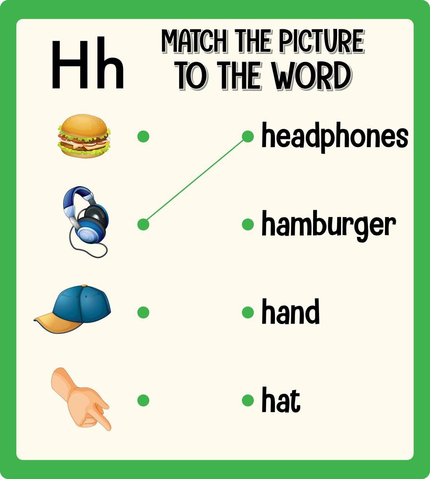 faire correspondre l'image à la feuille de calcul de mots pour les enfants vecteur