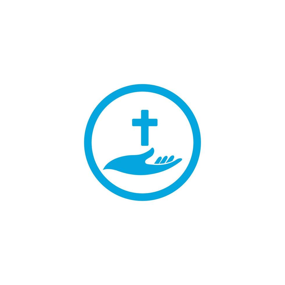 mains tenant une croix, des icônes ou des symboles. religion, illustration du logo vectoriel de l'église