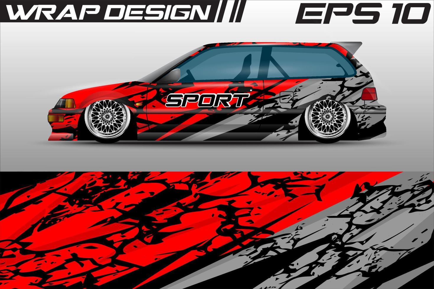 voiture de course wrap design livrée. arrière-plan abstrait pour la livrée de course ou l'autocollant en vinyle de voiture à usage quotidien. vecteur complet.