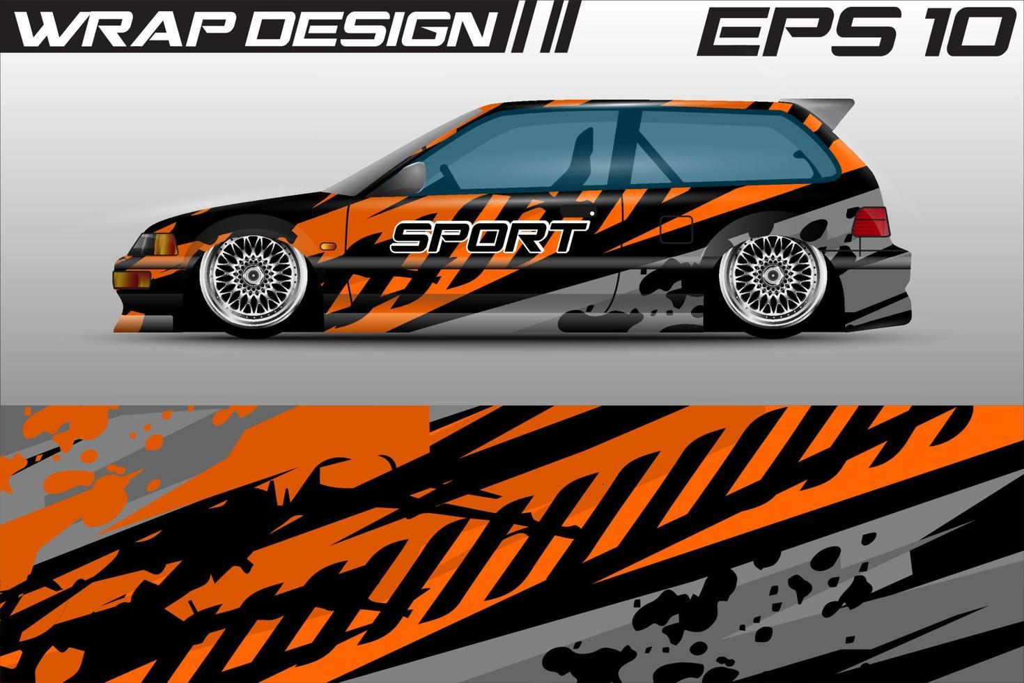 voiture de course wrap design livrée. arrière-plan abstrait pour la livrée de course ou l'autocollant en vinyle de voiture à usage quotidien. vecteur complet.