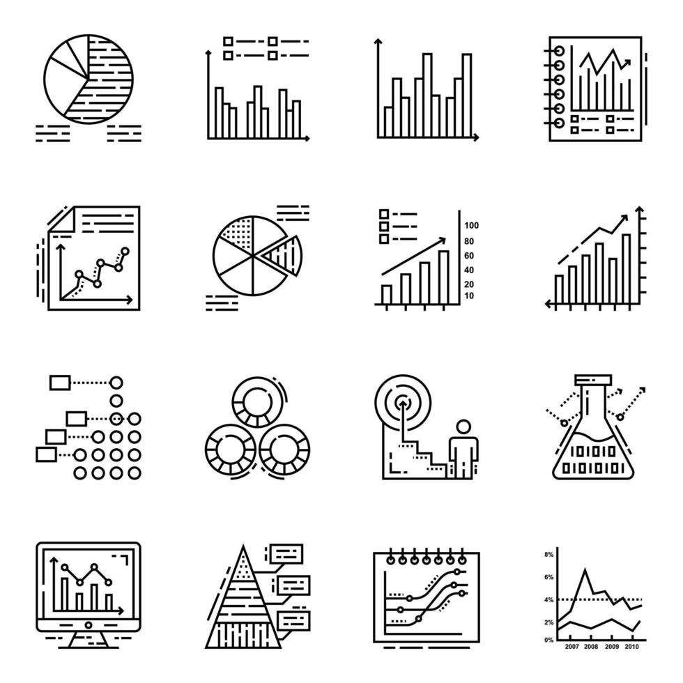 pack d'icônes linéaires d'analyse commerciale vecteur