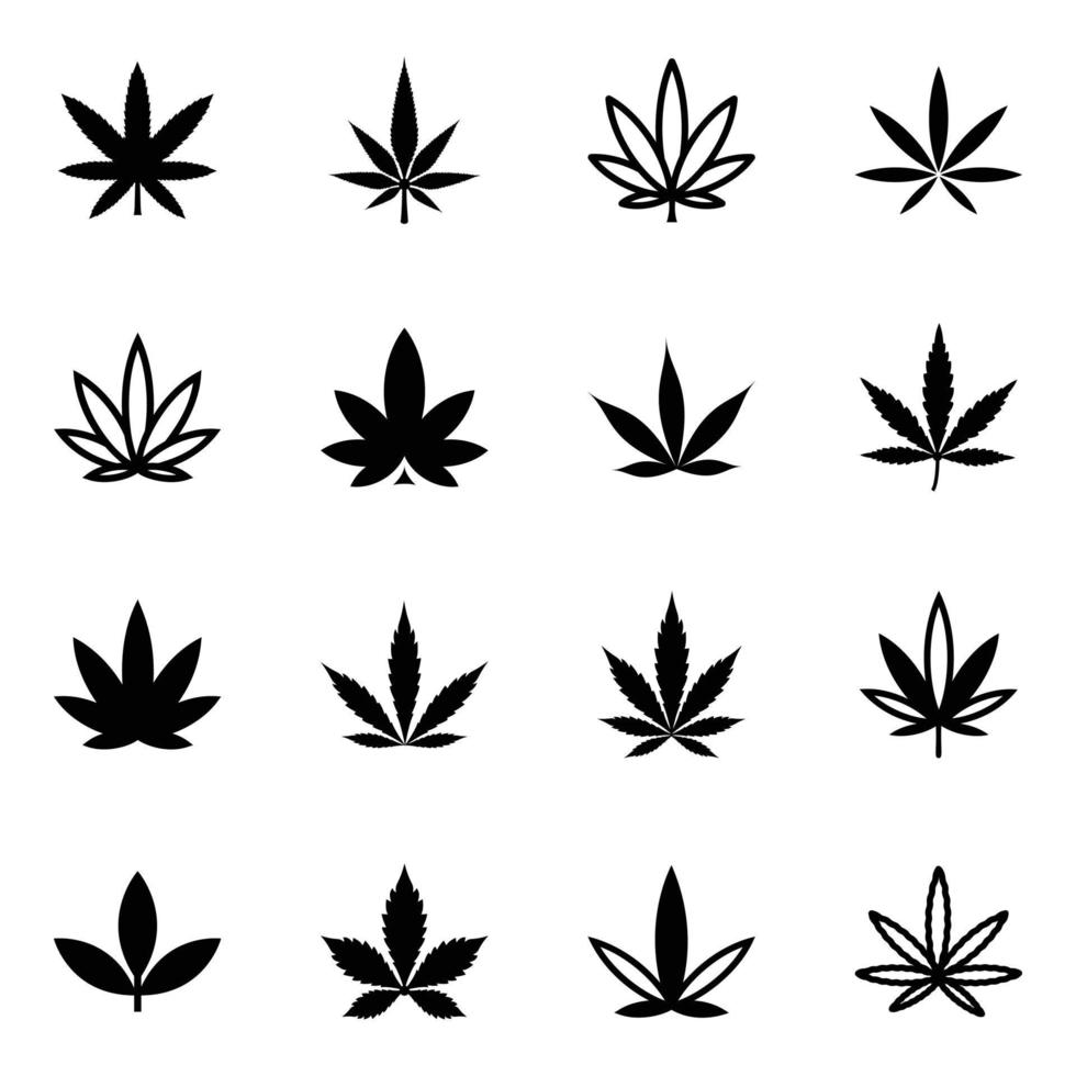 ensemble d'icônes de glyphe de mauvaises herbes et de marijuana vecteur