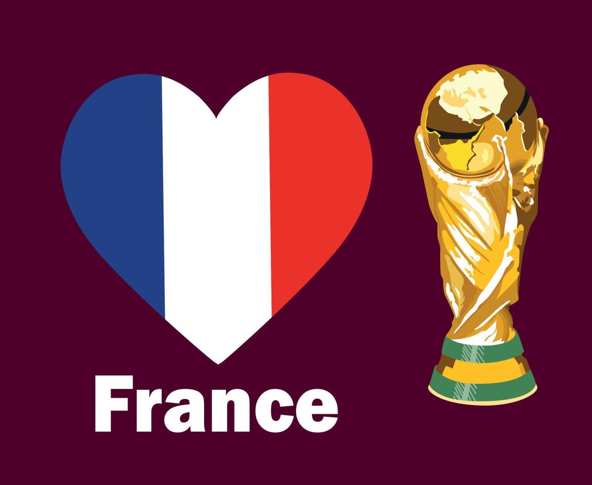 france drapeau coeur avec trophée coupe du monde finale football symbole conception amérique latine et europe vecteur pays latino-américains et européens équipes de football illustration