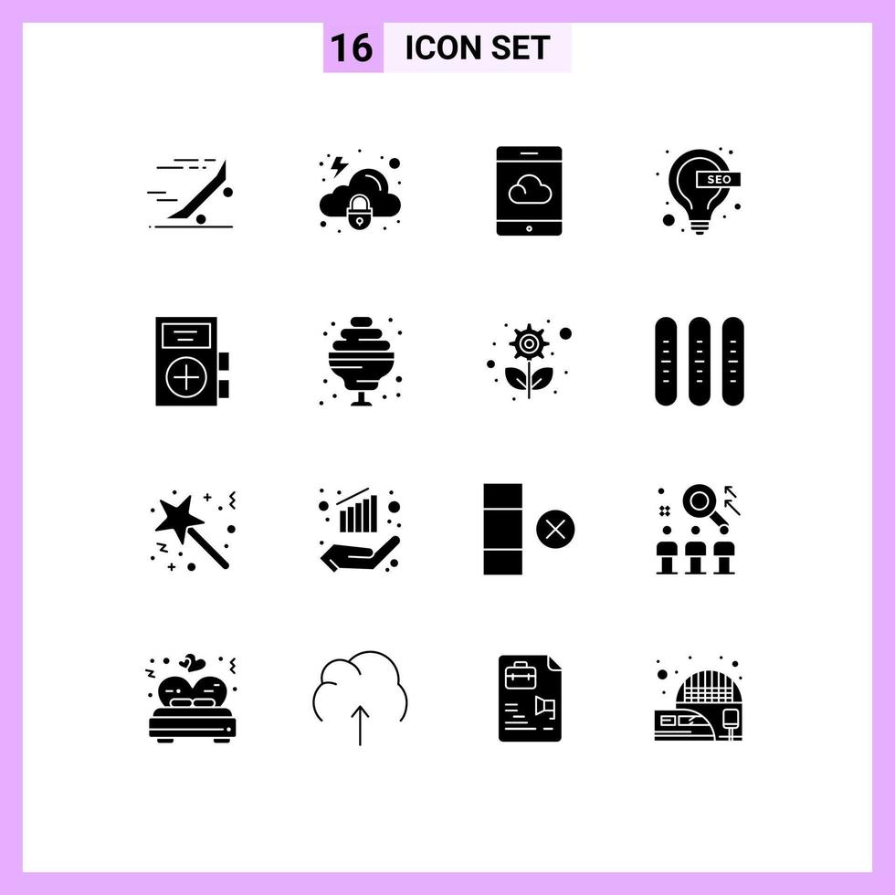 pack d'icônes vectorielles stock de 16 signes et symboles de ligne pour les éléments de conception vectoriels modifiables de l'ampoule de lampe de sécurité seo fitness vecteur