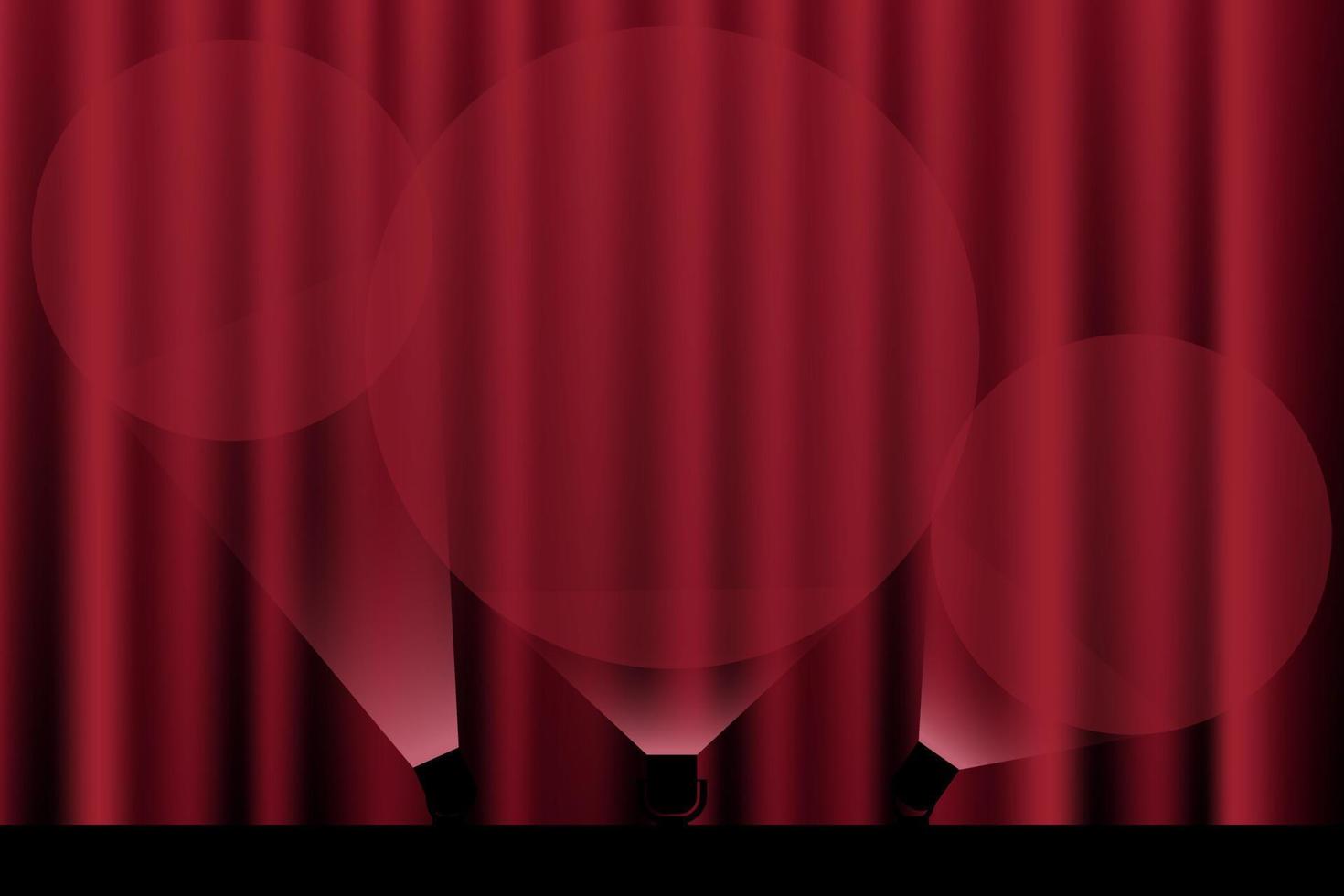 les projecteurs brillent sur le rideau rouge plissé au théâtre vecteur