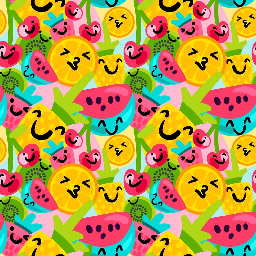 motif de fruits d'été de vecteur en style cartoon