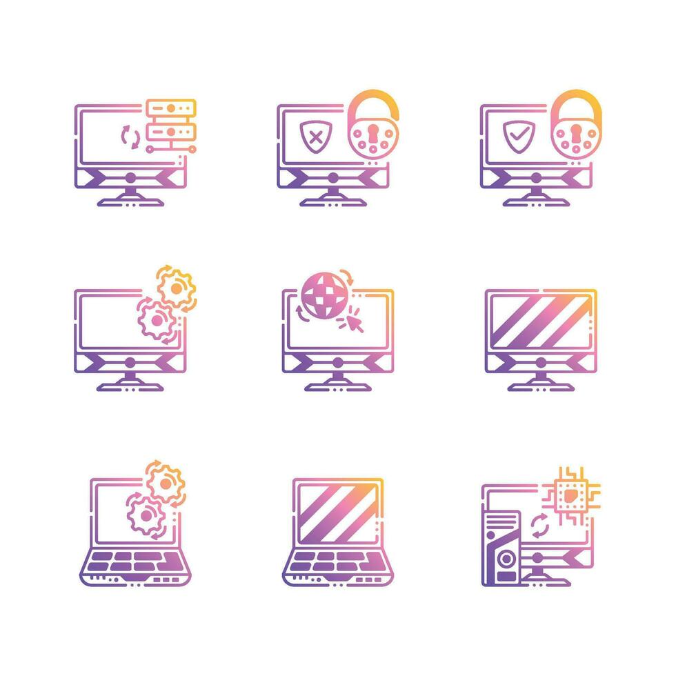 composants matériels externes de l'ordinateur remplis d'icônes de gradient vecteur