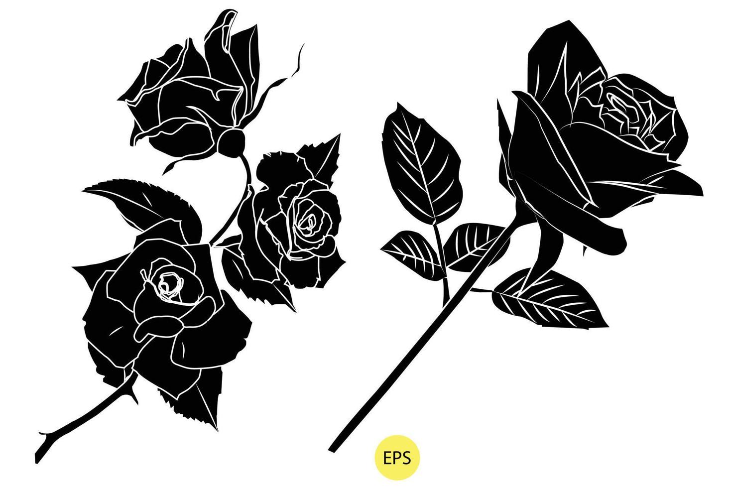 ensemble de silhouettes roses décoratives noires, vecteur silhouettes noires de fleurs isolées sur fond blanc.