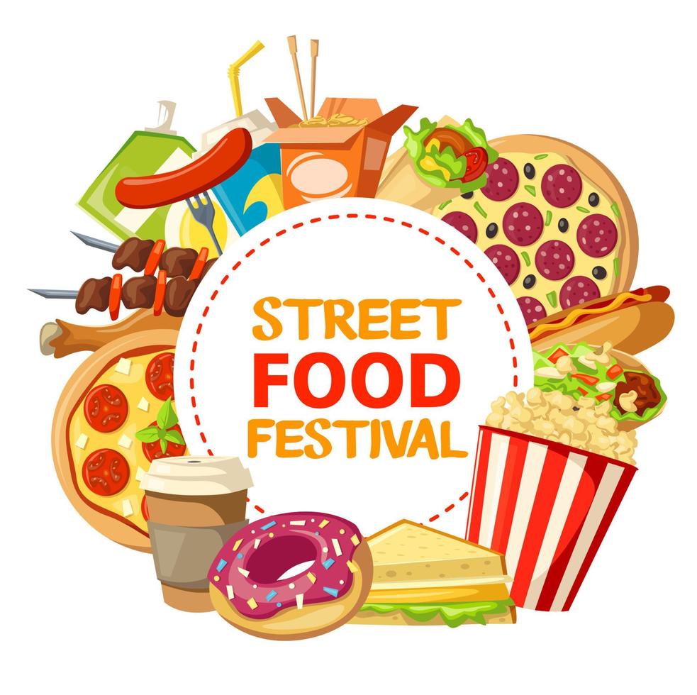 affiche de vecteur de festival de nourriture de rue et de restauration rapide