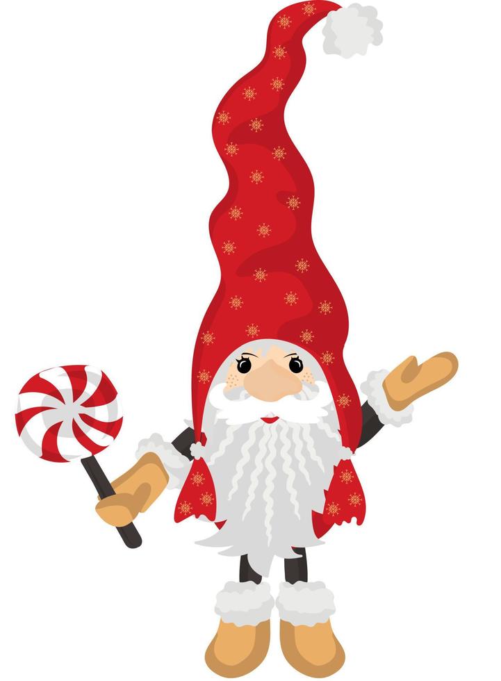 Petit gnome de Noël avec des bonbons isolé sur fond blanc vecteur