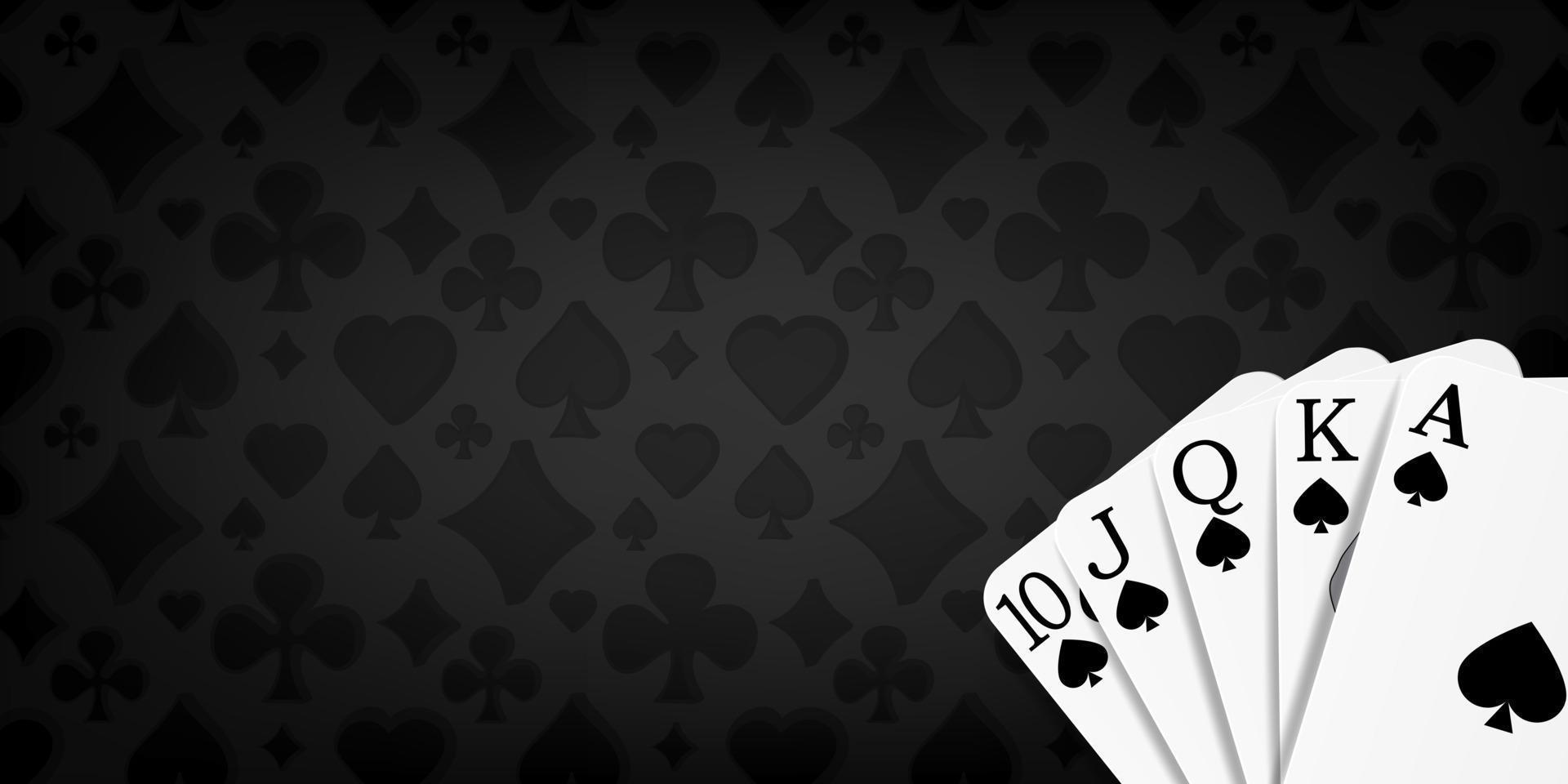 fond de carte à jouer au poker et au casino avec quinte flush royale sur fond noir vecteur