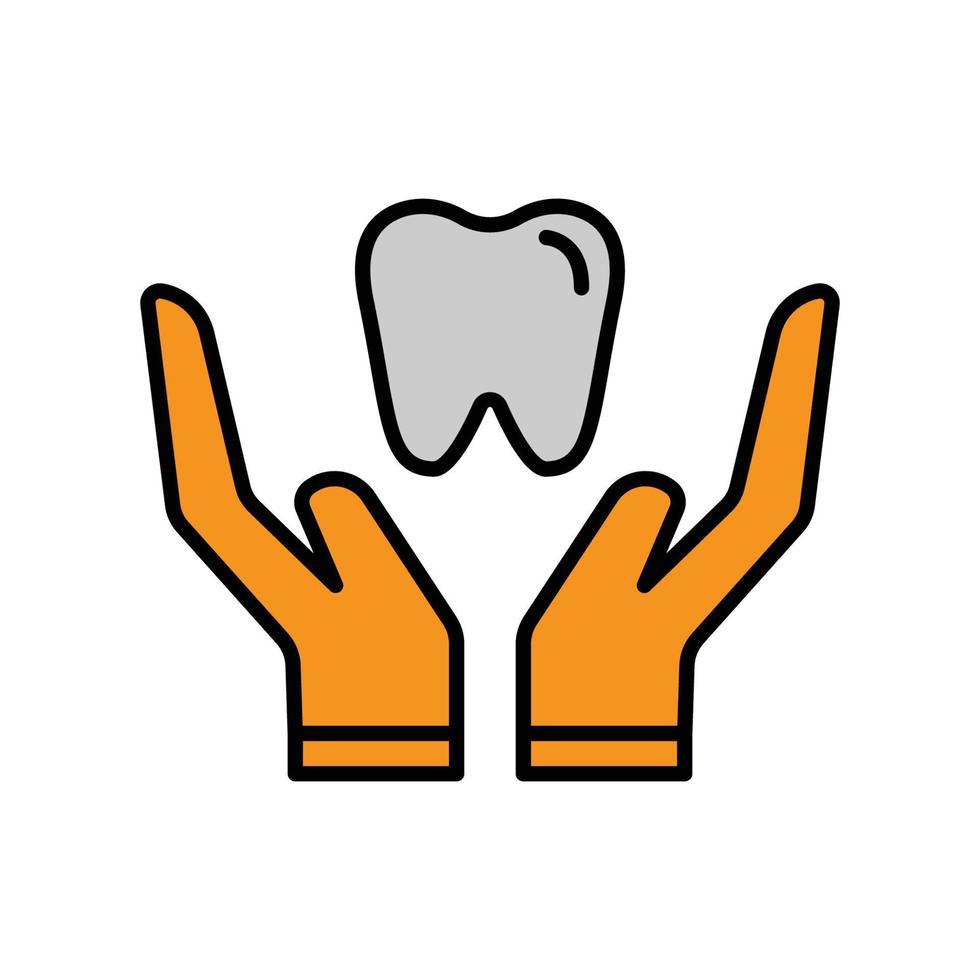 illustration d'icône de dent avec la main. style d'icône de couleur de contour. icône liée aux soins de santé et à la médecine. conception de vecteur simple modifiable