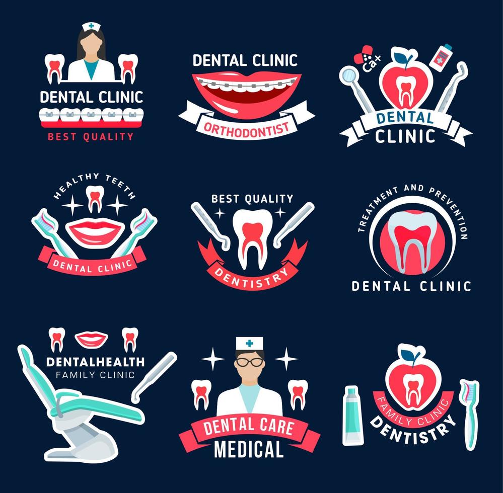 symboles de clinique dentaire et de soins dentaires vecteur