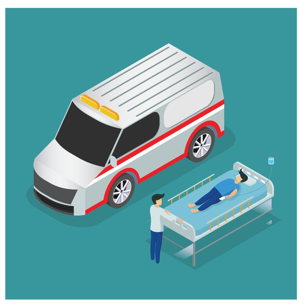 Premiers soins isométriques 3d pour les victimes d'accidents de la circulation. illustration isométrique vectorielle adaptée aux diagrammes, infographies et autres éléments graphiques vecteur