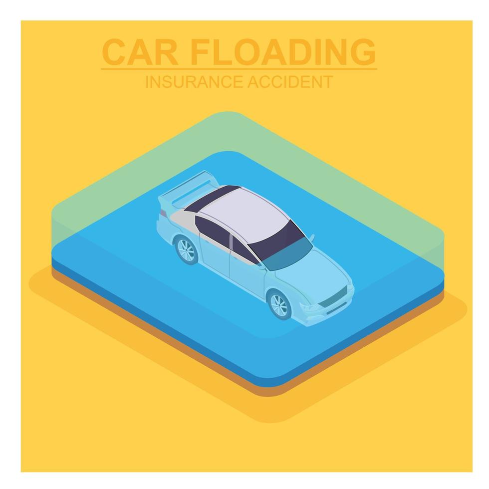 Isométrique 3d d'un accident de véhicule sur une autoroute causé par une inondation. illustration isométrique vectorielle adaptée aux diagrammes, infographies et autres éléments graphiques vecteur