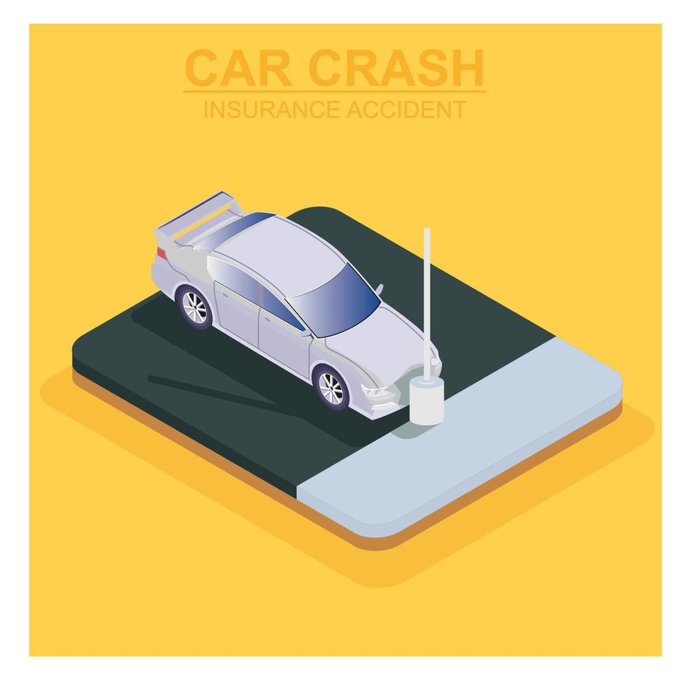 Assurance isométrique 3d pour les dommages causés par les accidents de voiture. illustration isométrique vectorielle adaptée aux diagrammes, infographies et autres éléments graphiques vecteur