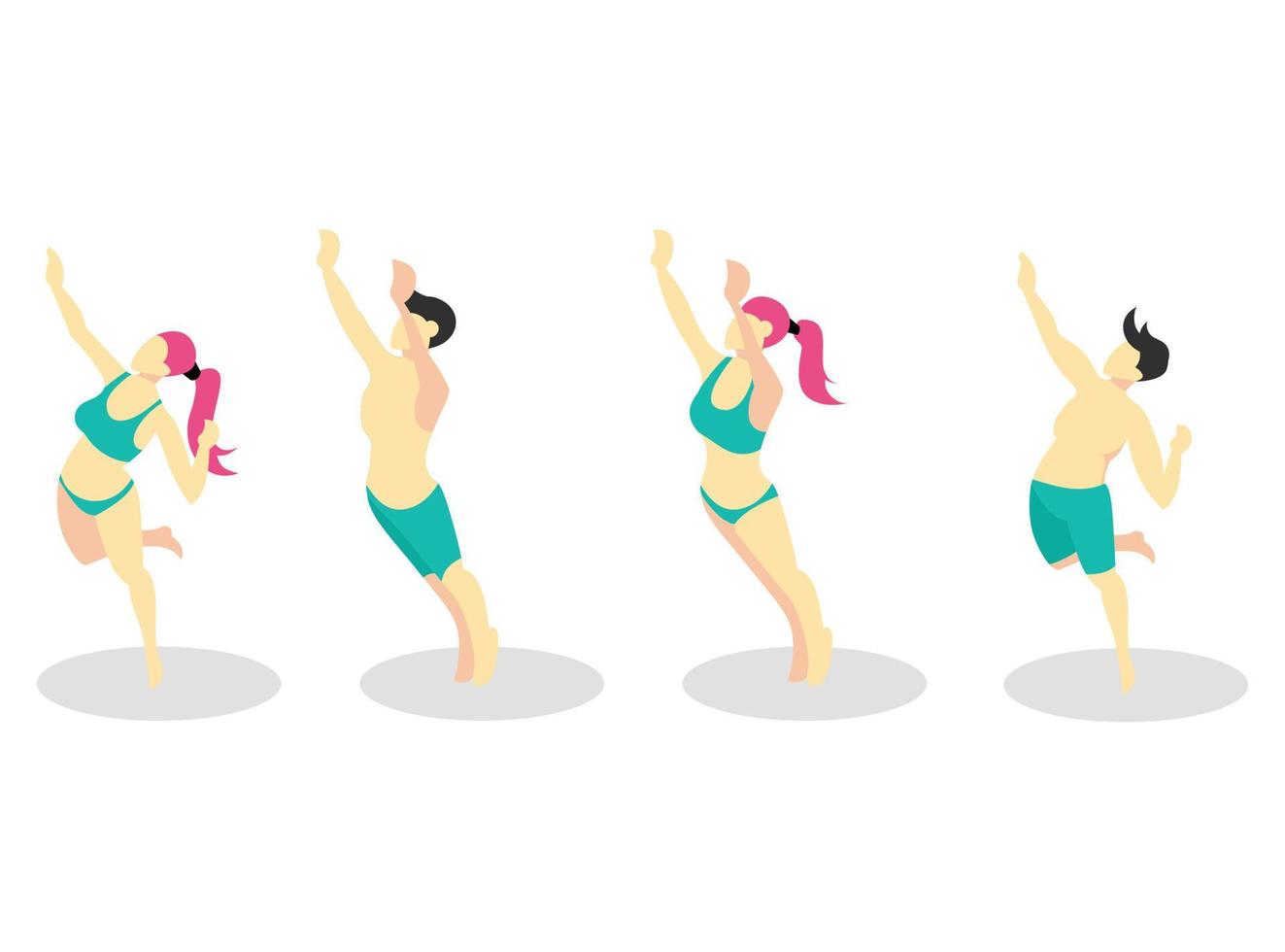 Ensemble d'illustrations isométriques en 3d pose pour frapper le volley-ball sur la plage vecteur