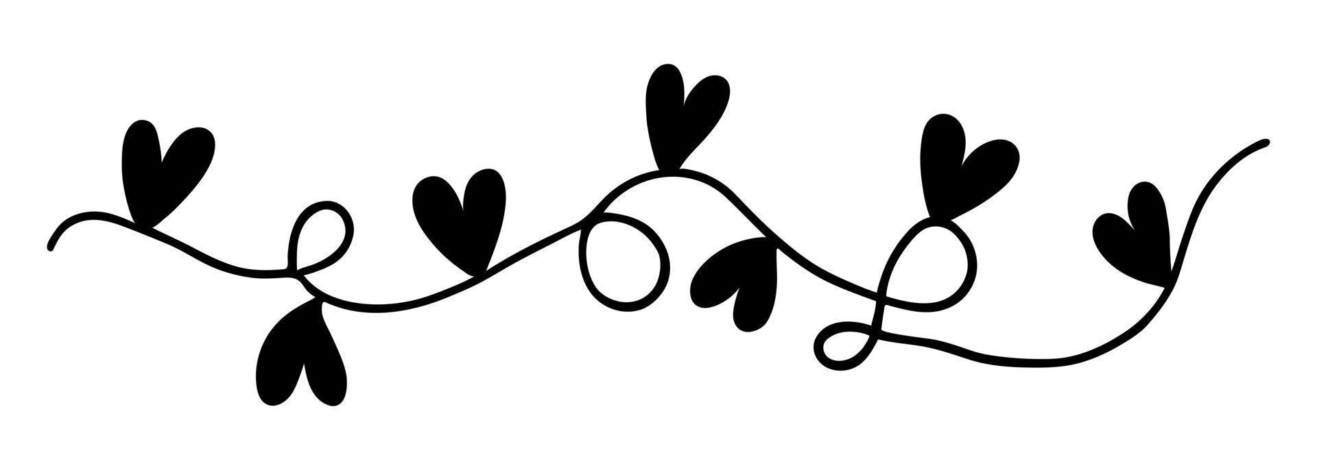guirlande festive avec des coeurs. icône de vecteur simple. doodle dessiné à la main isolé sur blanc. ruban avec des drapeaux. symbole d'amour, de romance, de sentiments. clipart simple pour la saint valentin. pour cartes, affiches, web