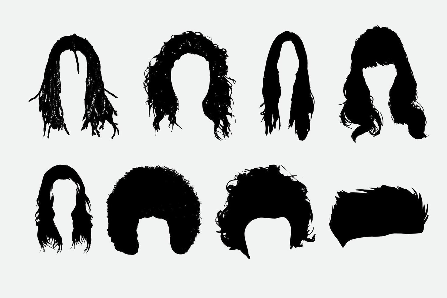 silhouette de cheveux noirs collection de coupes de cheveux ou de coiffures à la mode vecteur