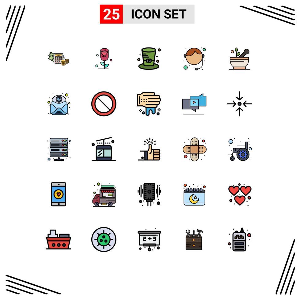 interface mobile ligne remplie couleur plate ensemble de 25 pictogrammes de soupe service de détective médical support éléments de conception vectoriels modifiables vecteur
