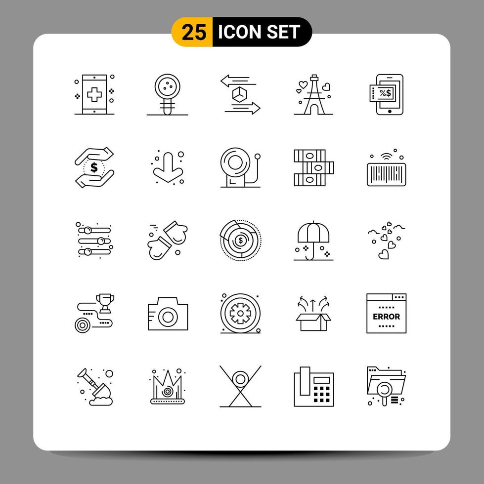 pack d'icônes vectorielles stock de 25 signes et symboles de ligne pour les éléments de conception vectoriels modifiables logistiques de laboratoire de tour de coeur vecteur