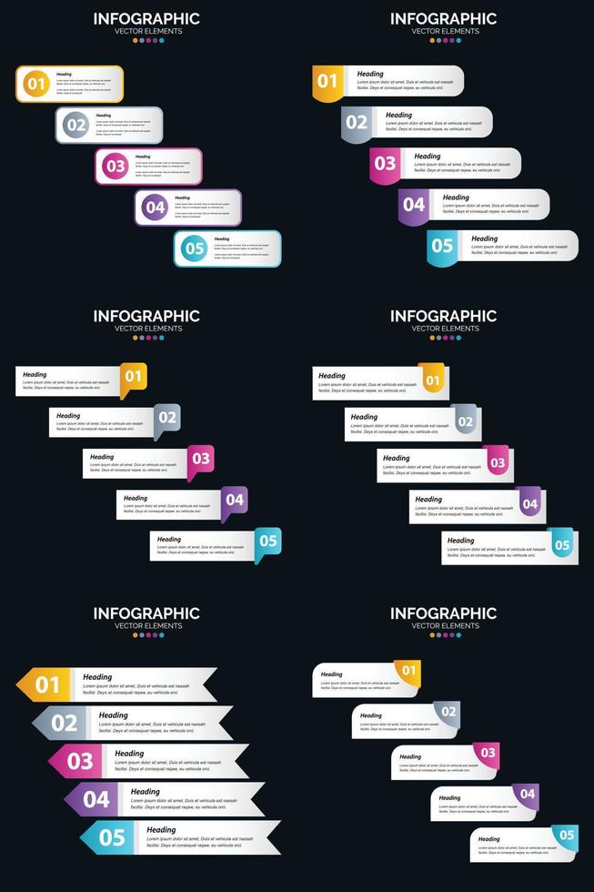 vecteur 6 infographie pack présentation modèle de diapositive 5 étapes cycle diagrammes et chronologies