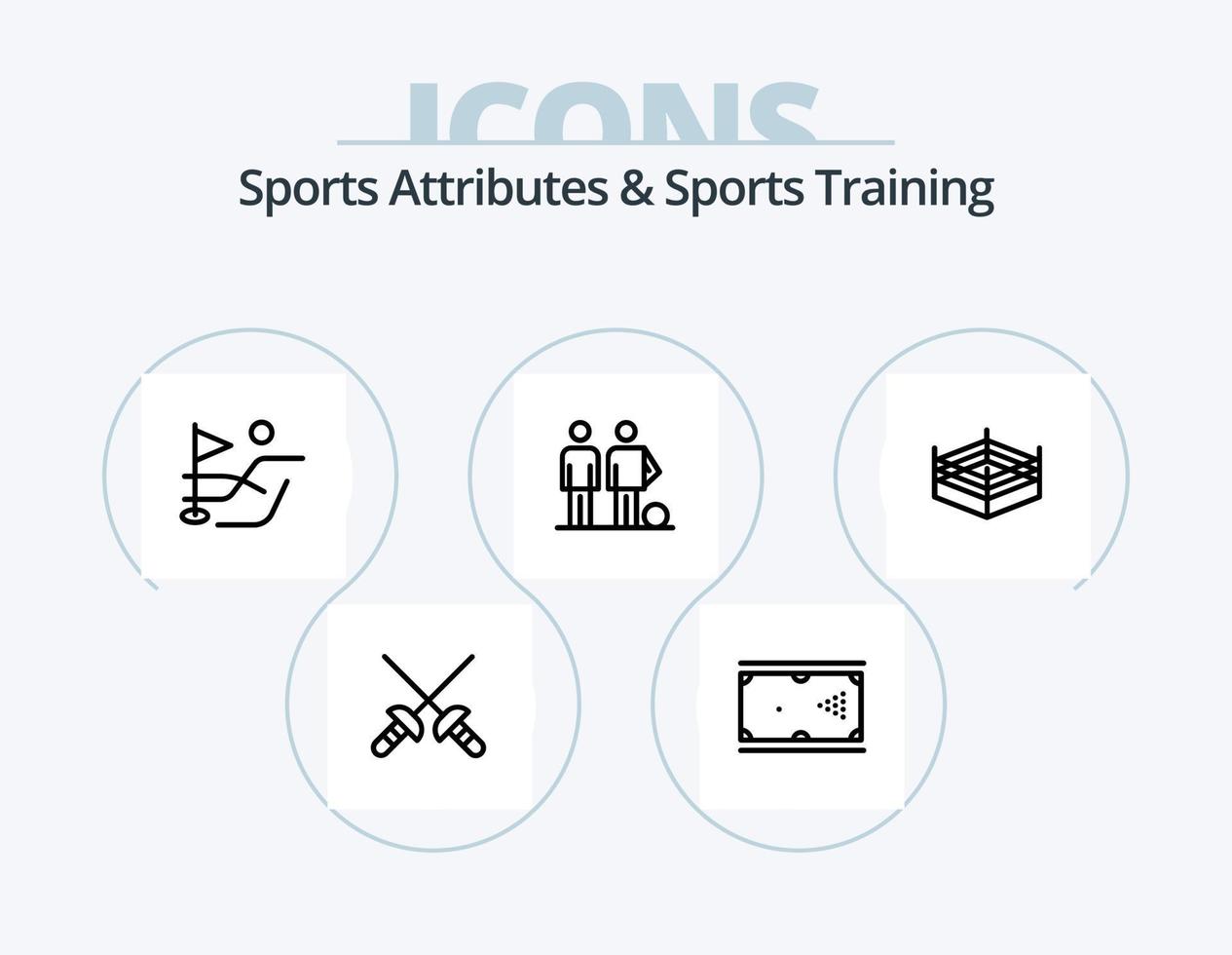 attributs sportifs et pack d'icônes de ligne d'entraînement sportif 5 conception d'icônes. . lutte. domaine. anneau. anneaux vecteur