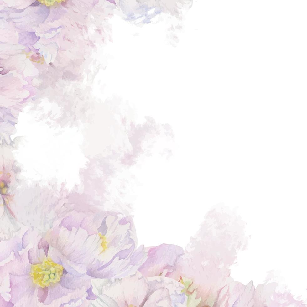 arrangement de fond pastel à l'aquarelle avec des fleurs, des bourgeons et des feuilles de pivoine rose délicate dessinés à la main. isolé sur blanc. pour les invitations, les mariages, les cartes d'amour ou de vœux, le papier, l'impression, le textile vecteur