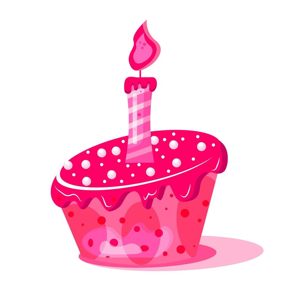 gâteaux de dessin animé. gâteau d'anniversaire rose avec bougie de fête. illustration vectorielle vecteur