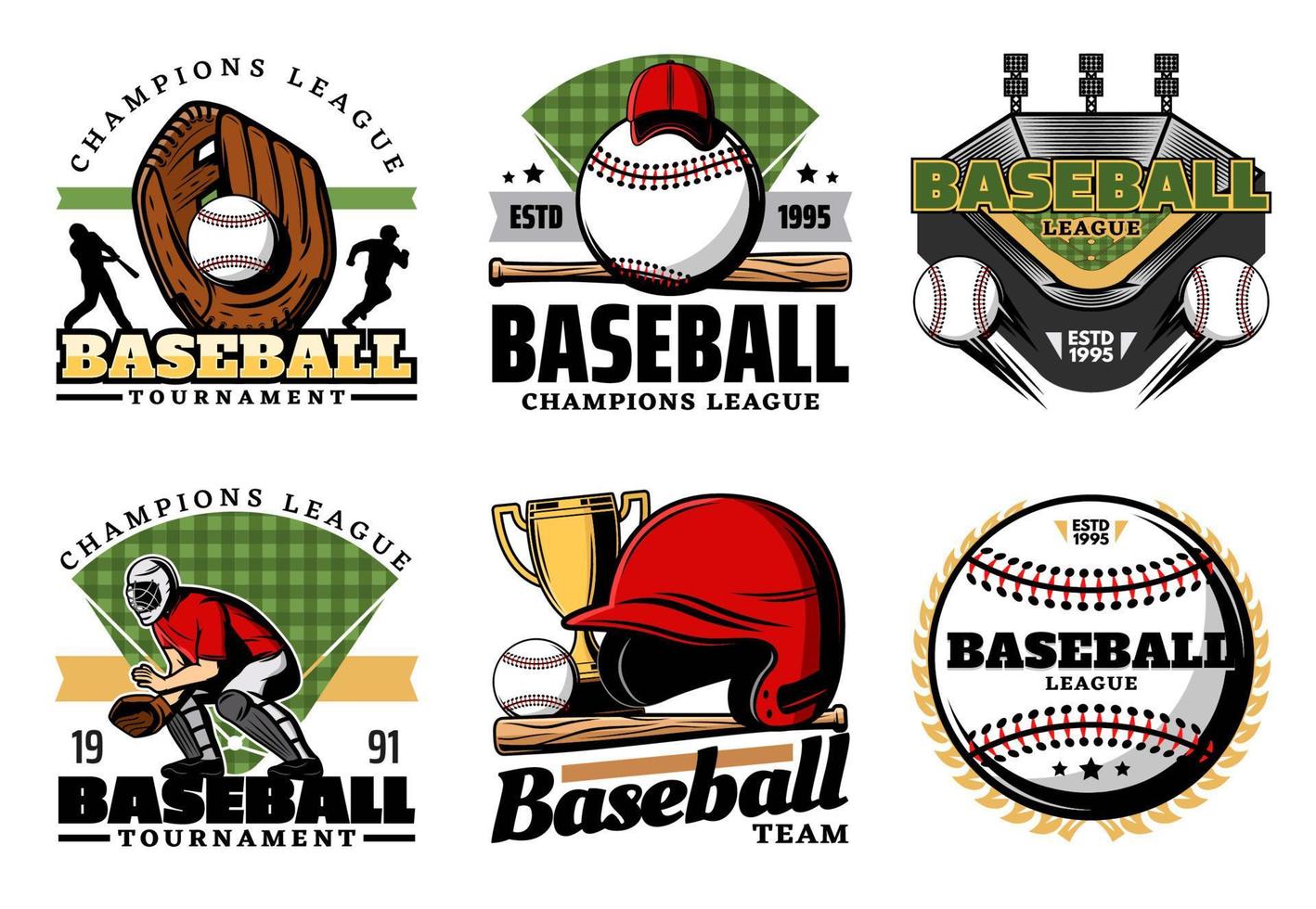 icônes de jeu de baseball, de balle et de sport vecteur
