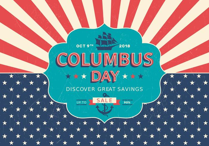Affiche de vecteur rétro de vente de jour de Columbus