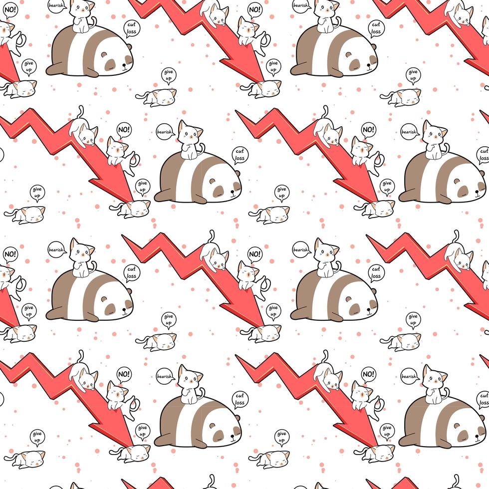 personnages de chat et panda kawaii avec motif de flèche rouge vecteur