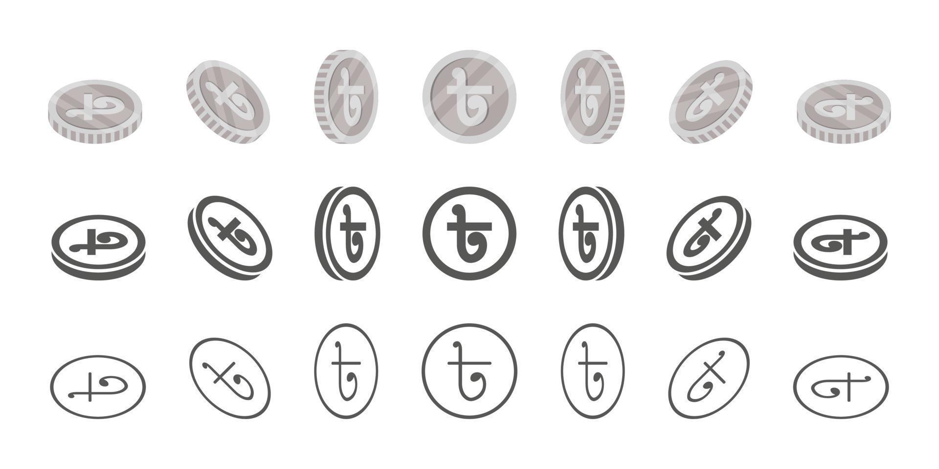 pièces bangladaises. rotation des icônes à différents angles pour l'animation. pièces en isométrique. illustration vectorielle vecteur