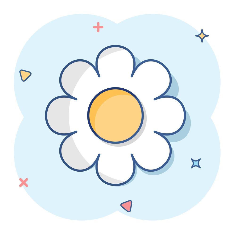 icône de fleur de camomille de dessin animé de vecteur dans le style comique. pictogramme d'illustration de concept de marguerite. concept d'effet d'éclaboussure d'affaires de camomille.