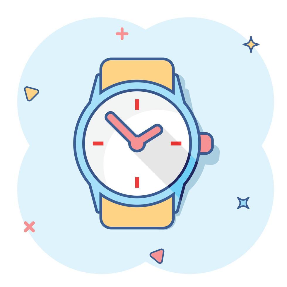 icône de montre de dessin animé de vecteur dans le style comique. pictogramme d'illustration de signe d'horloge. concept d'effet d'éclaboussure d'affaires de minuterie.