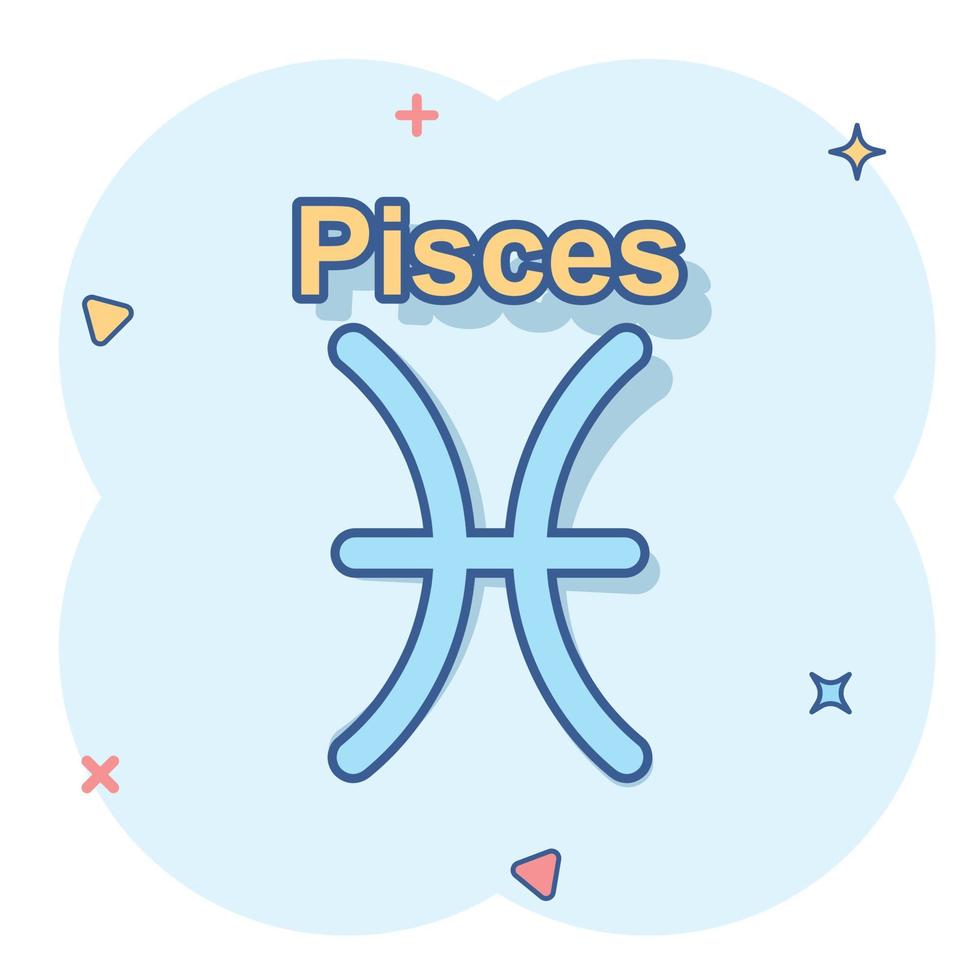 icône de zodiaque poissons de dessin animé de vecteur dans le style comique. pictogramme d'illustration de signe d'astrologie. concept d'effet splash d'entreprise horoscope poissons.