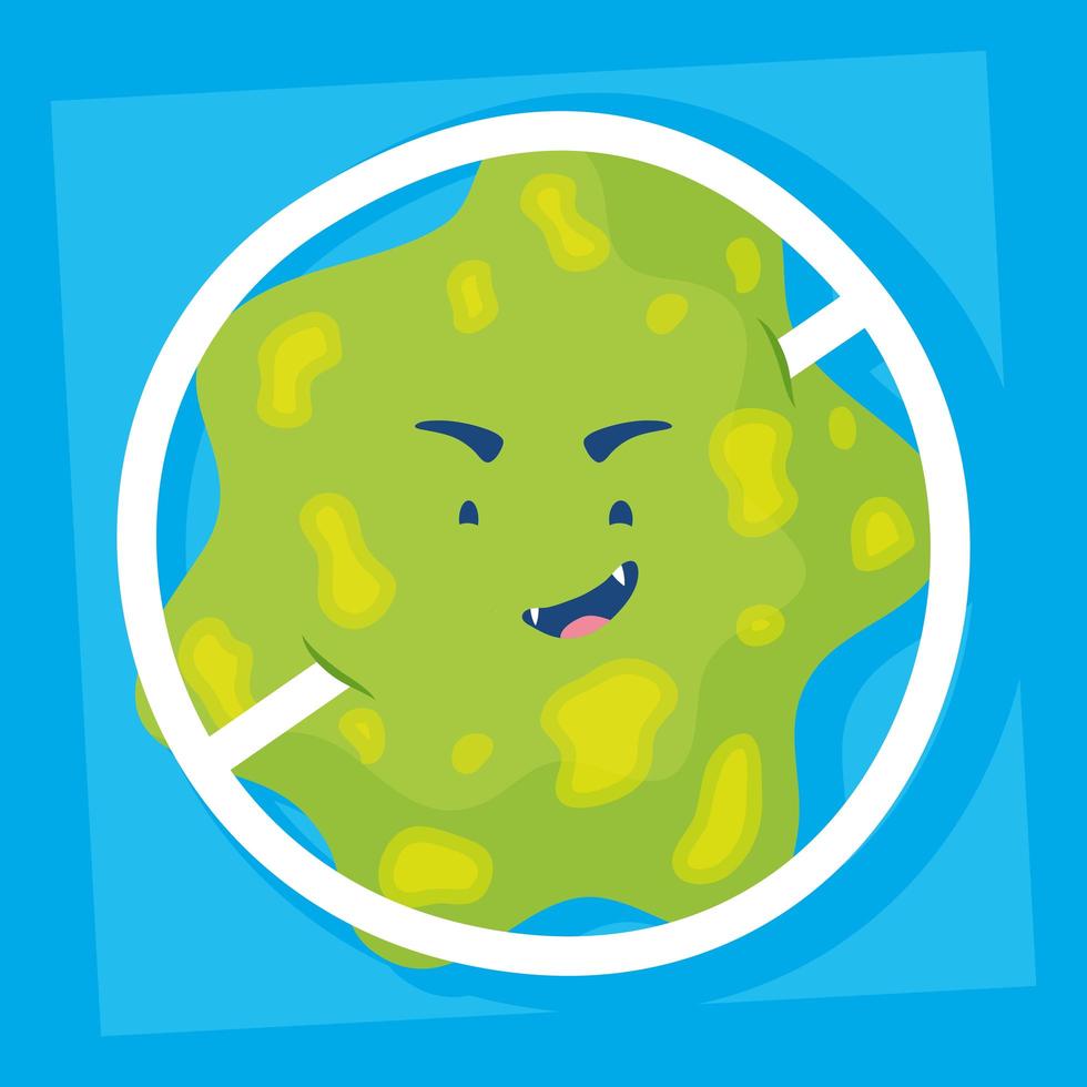 virus avec personnage de bande dessinée symbole interdit vecteur